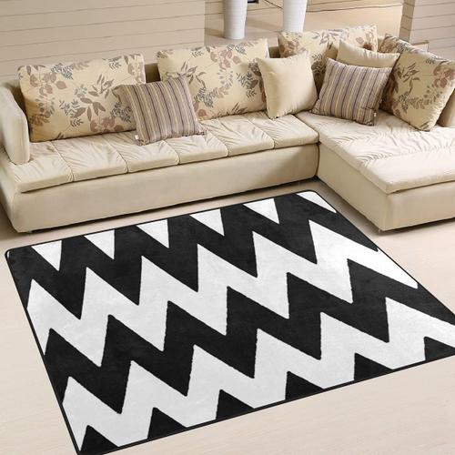 1 Tapis Antidérapant Noir Et Blanc Avec Motif Chevron - Tapis D'entrée - Tapis De Sol - Grattoir À Chaussures