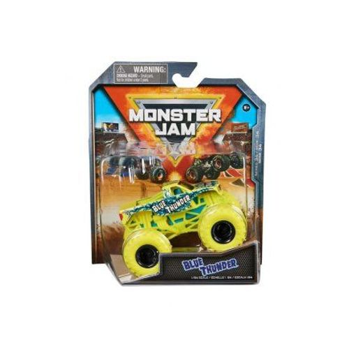 Monster Jam Collection - Diecast Truck Blue Thunder 1/64, Collector Series 34 - Camion Monstre Jaune Neon - Set Vehicule + Carte