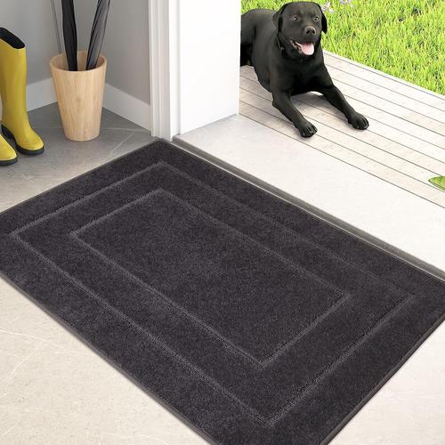 Gris Charbon Paillasson Attrape-Poussière 60 X 90 Cm, Tapis Entrée Antidérapant Lavable En Machine, Tapis De Port Super Absorbant Pour Chien, Porte D'entrée Et Couloir