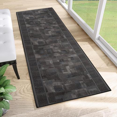 Gris Antidérapant Tapis Couloir Long Tapis Au Mètre Tapis De Passage Poils Ras Tapis Entrée Cuisine Évier Chambre Escaliers Moderne Gris Anthracite Abstrait Bordé 100 X 200 Cm