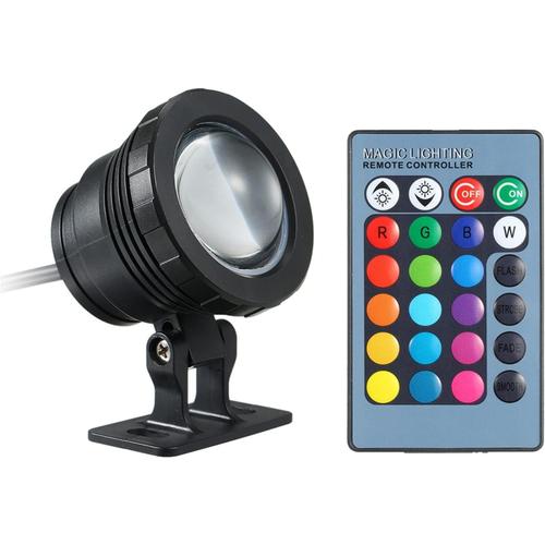 Noir Éclairage De Piscine Lumière De Bassin 10 W Rvb Lumière Sous-Marine Ac / Dc 12v Contrôle De Télécommande De Lampe Submersible Conduit 16 Couleurs Changeant 4 Effets D'éclairage Ip65 Étalages