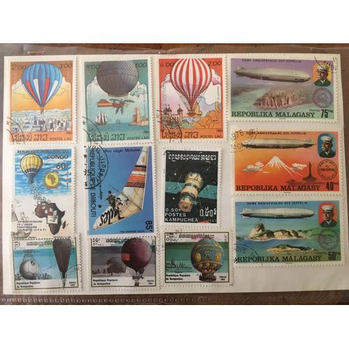 Lot De 24 Timbres Obliteres - Thematique Les Automobiles Mongolfiere Dirigeable Tous Différents Lot 46