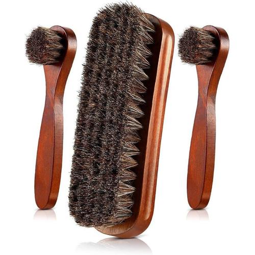 Comme Illustré 3 Pièces Kit De Brosses À Polir Pour Chaussures En Crin De Cheval, Chaussures En Cuir, Entretien Des Bottes, Applicateurs De Vernis Propres