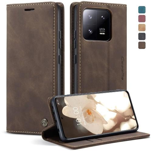 Flip Étui Pour Xiaomi 13 Pro Étui Avec Fente Pour Carte, Livre Flip Folio Portefeuille En Cuir Pu Vintage Fermeture Magnétique Antichoc - Le Brun