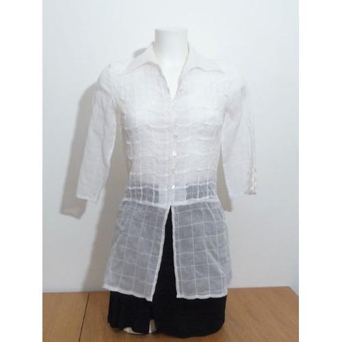 Chemise/ Tunique Blanc Mi Longue À Manches 3/4- Taille S/M- Rayure Paris