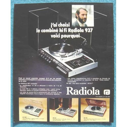 Publicité Papier - Tourne Disque, Platine Radiola De 1975