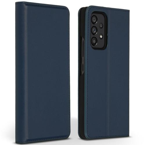 Accezz Étui De Téléphone Slim Folio En Cuir De Qualité Supérieure Samsung Galaxy A53 Bleu Foncé