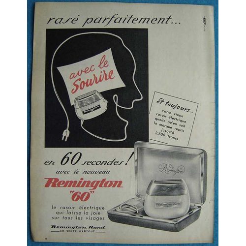 Publicité Papier - Rasoir Électrique Remington 60 De 1955