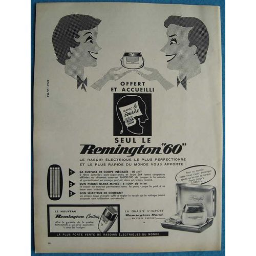 Publicité Papier - Rasoir Électrique Remington 60 De 1955