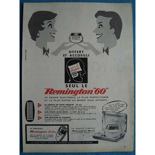 Publicité Papier - Rasoir Électrique Remington 60 De 1955