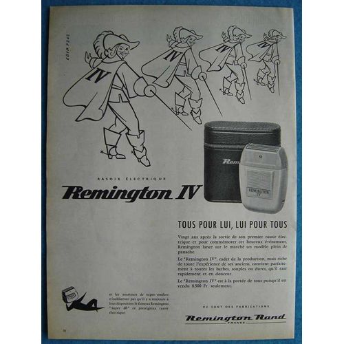 Publicité Papier - Rasoir Électrique Remington Iv De 1957