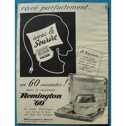 Publicité Papier - Rasoir Électrique Remington 60 De 1955