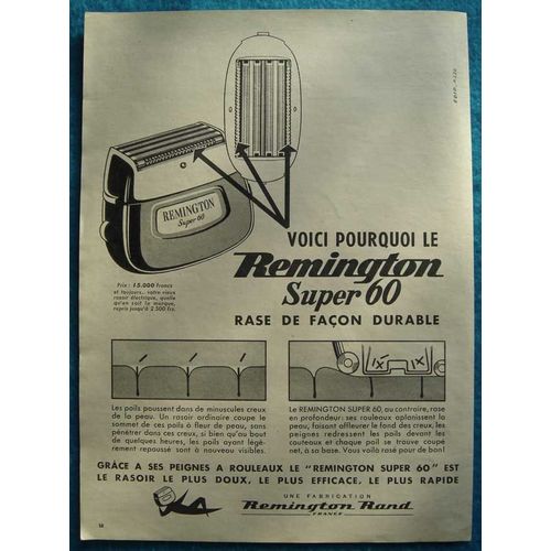 Publicité Papier - Rasoir Électrique Remington Super 60 De 1957