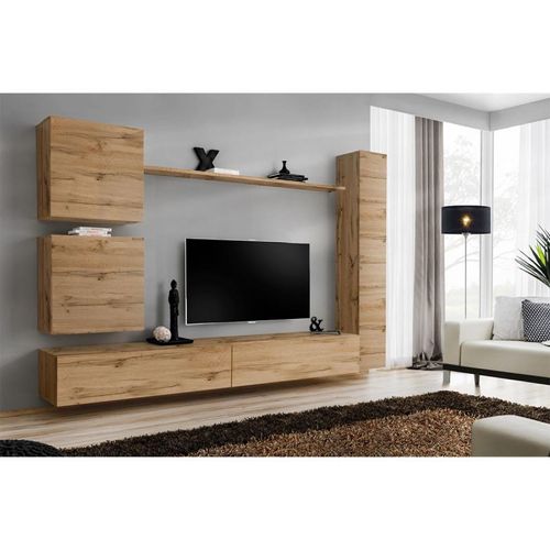 Meuble Tv Mural Design "Switch Viii" 280cm Naturel