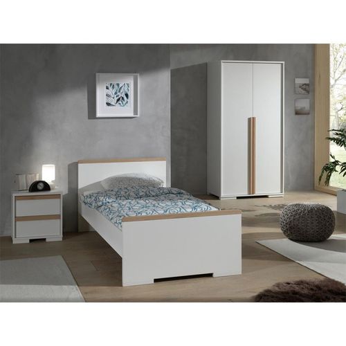 Paris Prix - Pack - Lit Enfant, Chevet & Armoire "London" Blanc