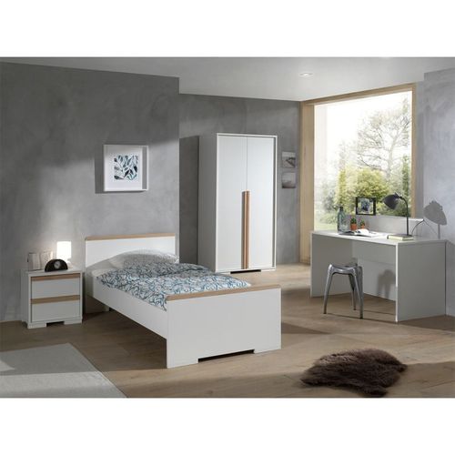 Paris Prix - Pack - Lit Enfant, Chevet, Armoire 2 Portes & Bureau "London" Blanc