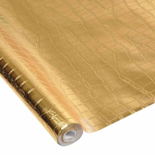 Paris Prix - Nappe Plastique "Effet Peau De Crocodile" 1,20x5m Or