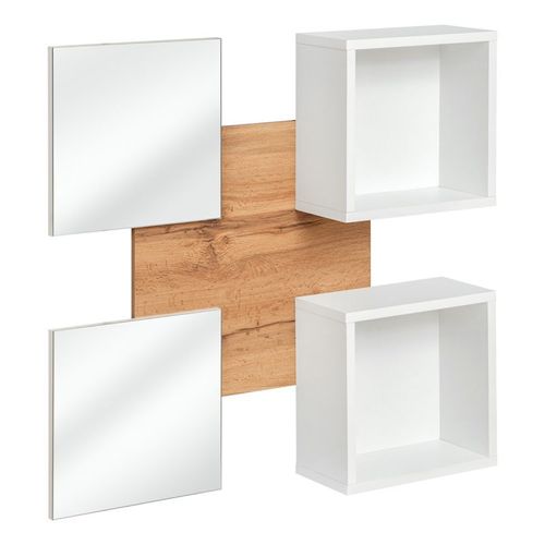 Paris Prix - Panneau Mural, 2 Étagères & 2 Miroirs "Easy" 100cm Blanc