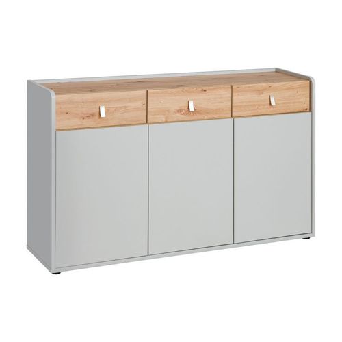 Paris Prix - Buffet 3 Tiroirs Design "Vivero" 139cm Gris & Naturel