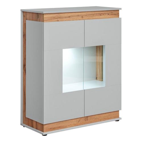 Paris Prix - Vitrine Led 2 Portes "Berlin" 111cm Gris & Naturel