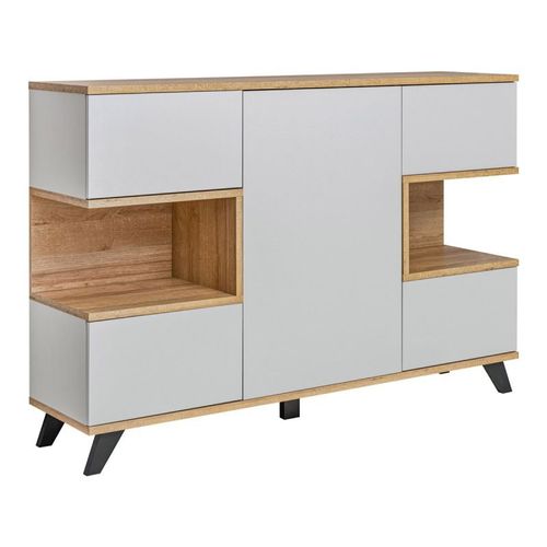 Paris Prix - Buffet 3 Portes Design "Bogota" 160cm Gris & Naturel
