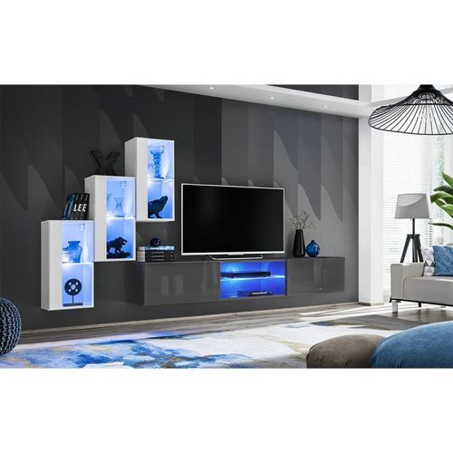 Paris Prix - Ensemble Meuble Tv "Switch Xxii" 210cm Blanc & Gris