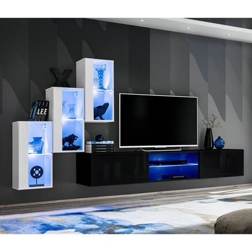 Paris Prix - Ensemble Meuble Tv "Switch Xxii" 210cm Blanc & Noir