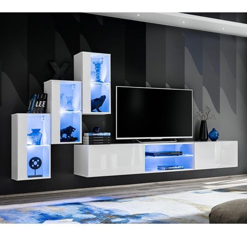 Paris Prix - Ensemble Meuble Tv Design "Switch Xxii" 210cm Blanc