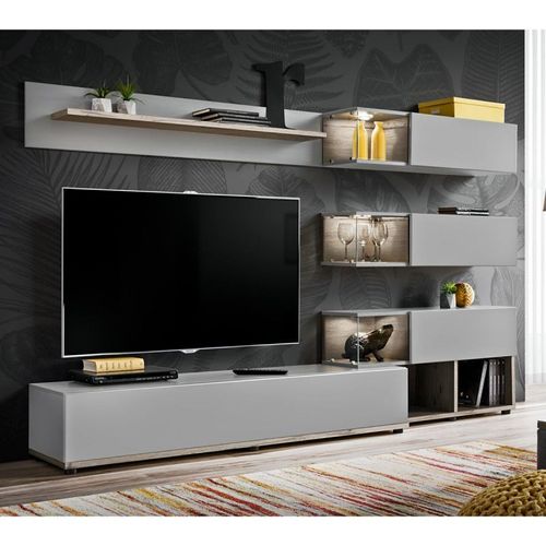 Paris Prix - Ensemble Meuble Tv Design "Silk" 240cm Gris & Naturel