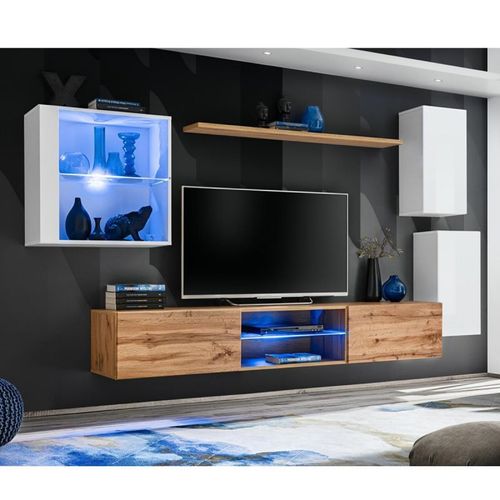 Paris Prix - Ensemble Meuble Tv "Switch Xxiii" 250cm Blanc & Naturel
