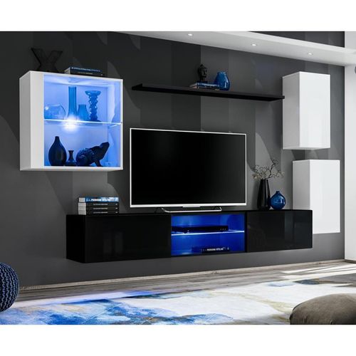Paris Prix - Ensemble Meuble Tv Design "Switch Xxiii" 250cm Blanc & Noir