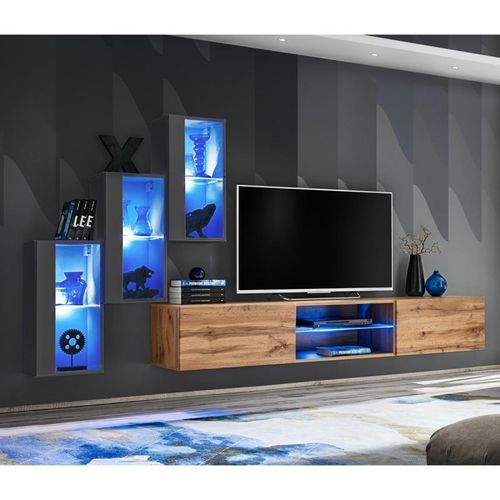 Paris Prix - Ensemble Meuble Tv "Switch Xxii" 210cm Gris & Naturel