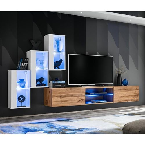 Paris Prix - Ensemble Meuble Tv "Switch Xxii" 210cm Blanc & Naturel