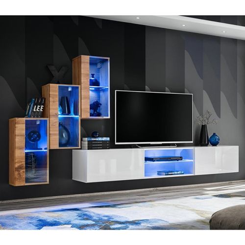 Paris Prix - Ensemble Meuble Tv "Switch Xxii" 210cm Naturel & Blanc