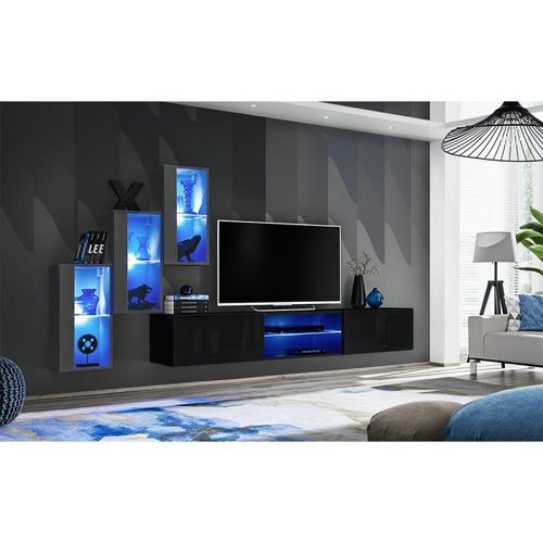 Paris Prix - Ensemble Meuble Tv "Switch Xxii" 210cm Gris & Noir