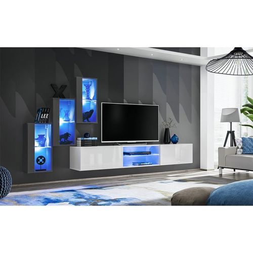 Paris Prix - Ensemble Meuble Tv "Switch Xxii" 210cm Gris & Blanc