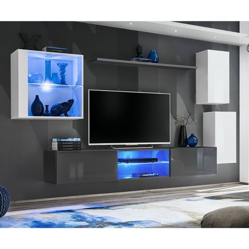 Paris Prix - Ensemble Meuble Tv "Switch Xxiii" 250cm Blanc & Gris