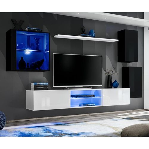 Paris Prix - Ensemble Meuble Tv Design "Switch Xxiii" 250cm Noir & Blanc