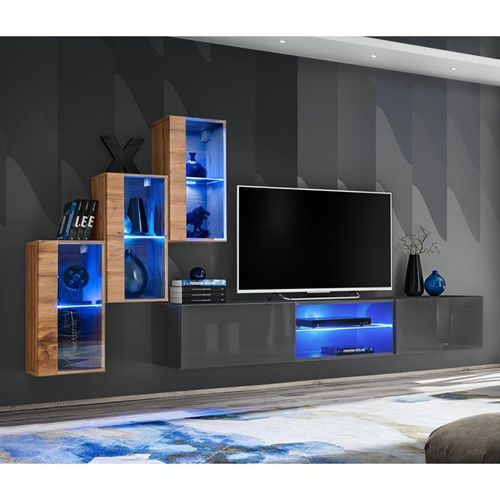 Paris Prix - Ensemble Meuble Tv "Switch Xxii" 210cm Naturel & Gris