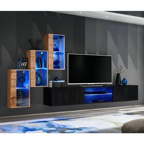 Paris Prix - Ensemble Meuble Tv "Switch Xxii" 210cm Naturel & Noir