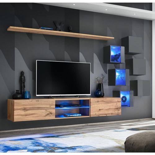 Paris Prix - Ensemble Meuble Tv "Switch Xxi" 260cm Naturel & Gris