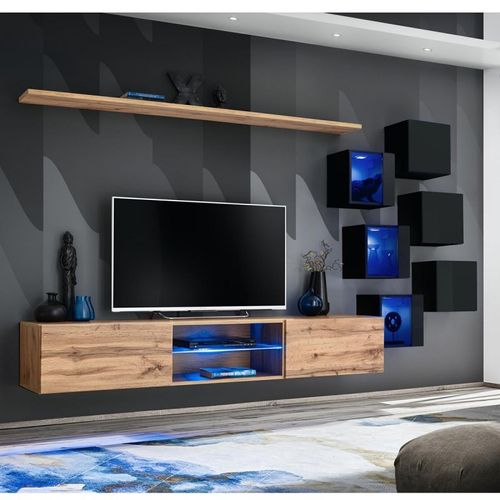 Paris Prix - Ensemble Meuble Tv "Switch Xxi" 260cm Naturel & Noir