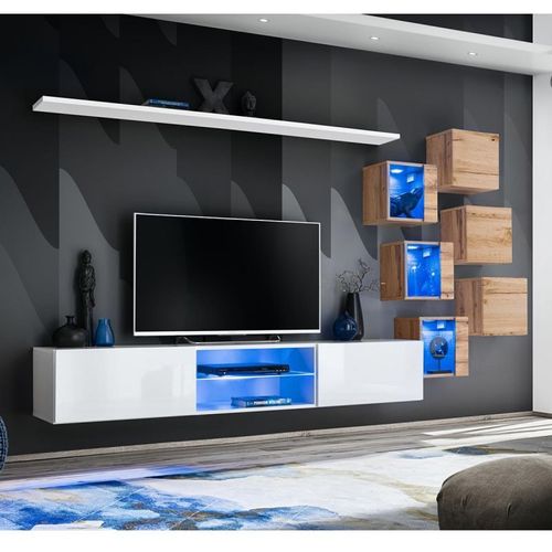 Paris Prix - Ensemble Meuble Tv "Switch Xxi" 260cm Blanc & Naturel