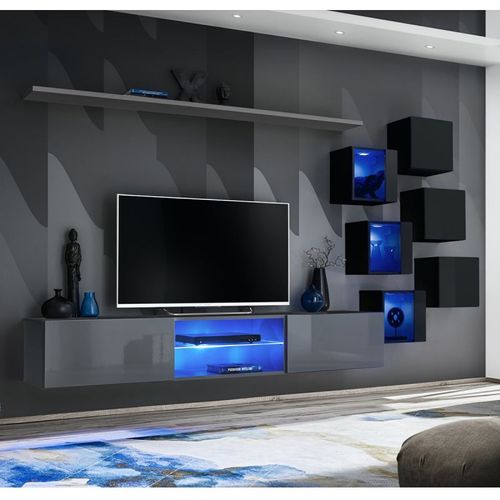 Paris Prix - Ensemble Meuble Tv "Switch Xxi" 260cm Gris & Noir