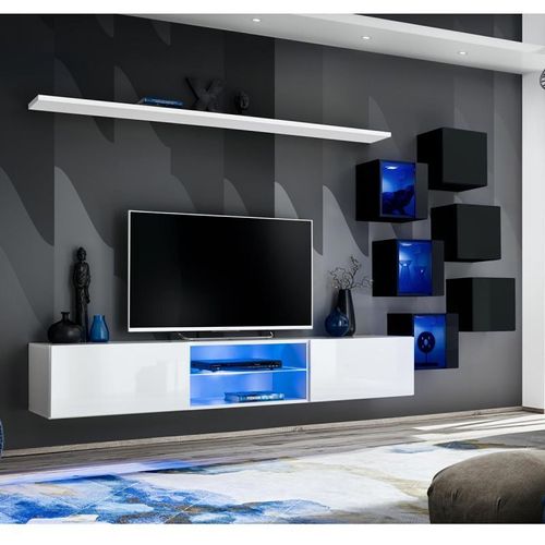 Paris Prix - Ensemble Meuble Tv "Switch Xxi" 260cm Blanc & Noir