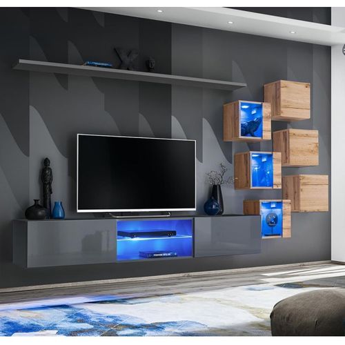 Paris Prix - Ensemble Meuble Tv "Switch Xxi" 260cm Gris & Naturel