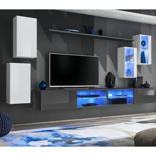 Paris Prix - Ensemble Meuble Tv "Switch Xxv" 280cm Blanc & Gris