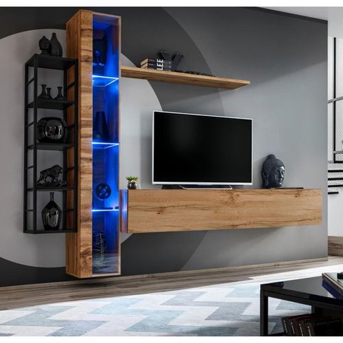 Paris Prix - Ensemble Meuble Tv Design "Switch Vii" 240cm Naturel & Noir