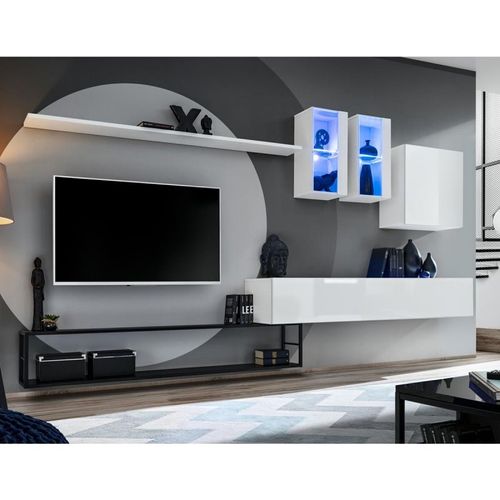 Paris Prix - Ensemble Meuble Tv Design "Switch I" 330cm Blanc & Noir