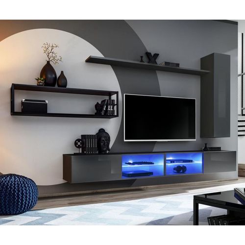 Paris Prix - Ensemble Meuble Tv Design "Switch Iv" 300cm Gris & Noir